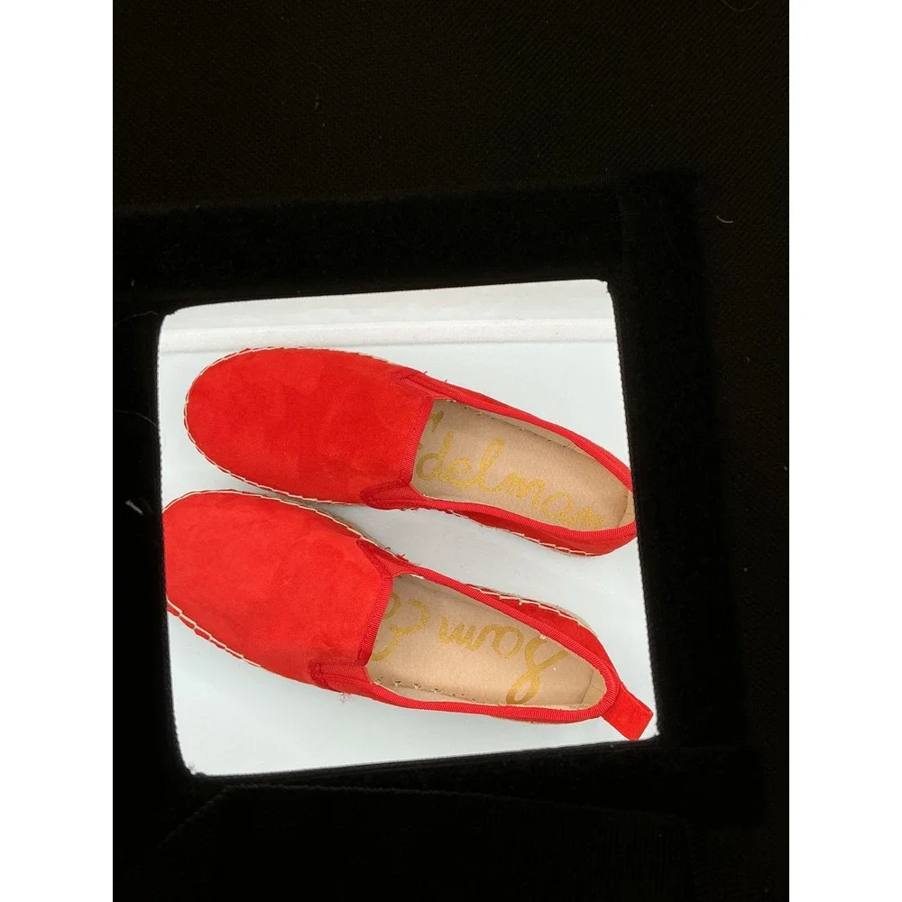 Sam Edelman Carrin Red Suede Espadrille Slip On Platform Sneakers Womens 7M 37